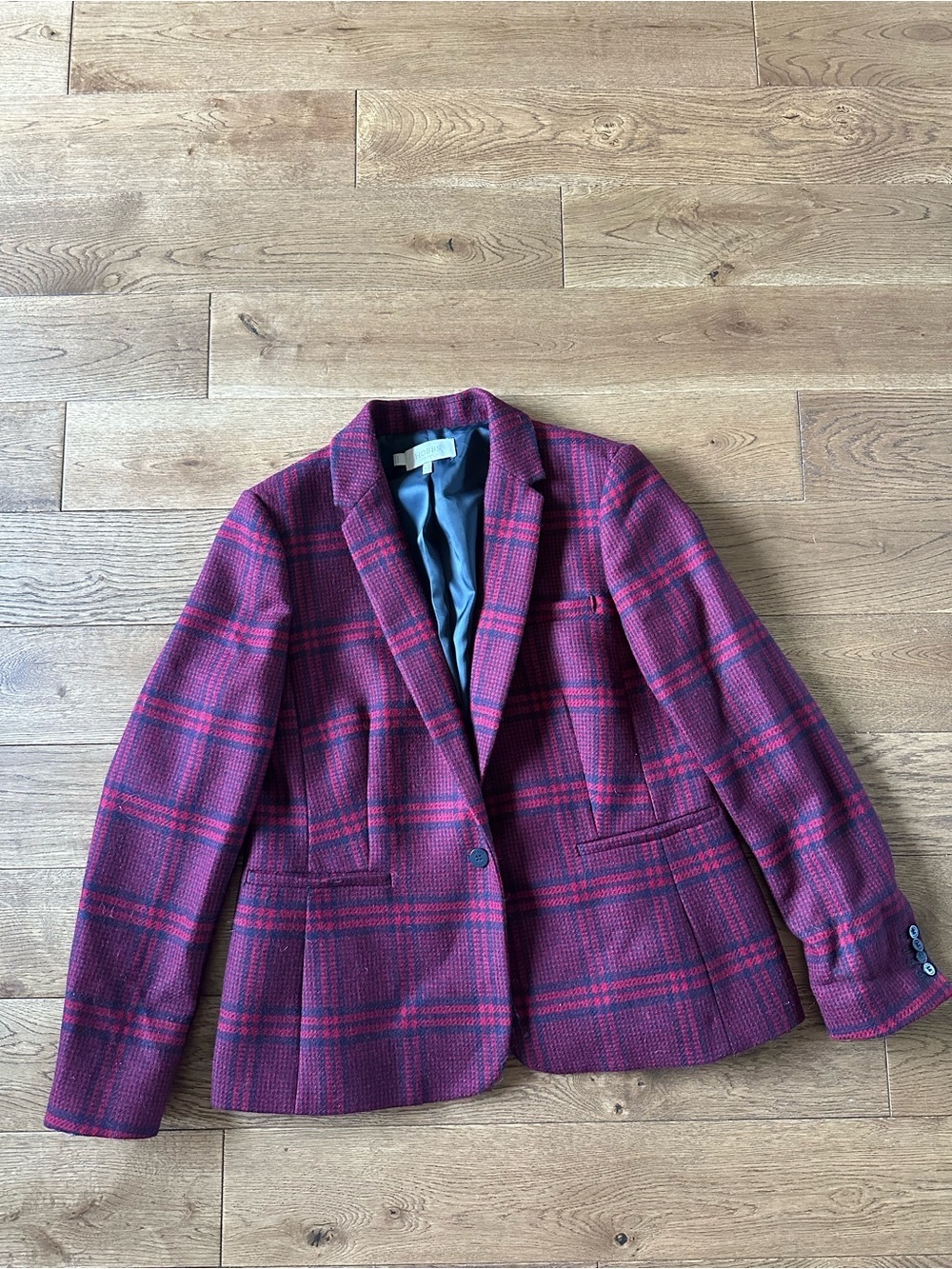 New HOBBS London Plaid Wool Blazer Jacket 100% Wool Sz 12